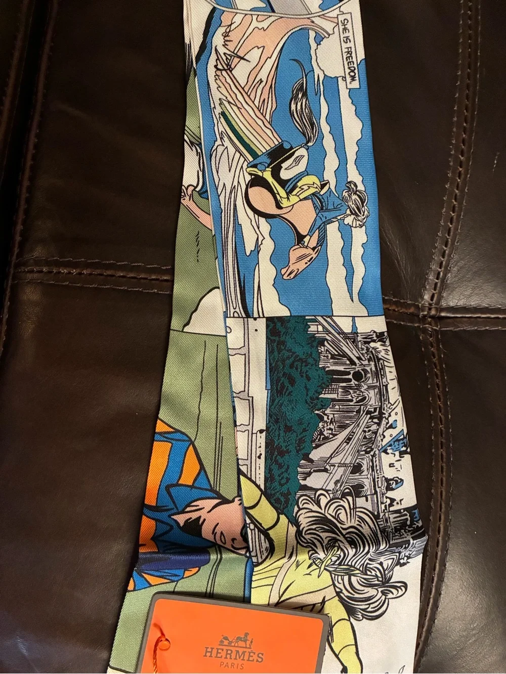 Hermes. “WOW “ Twilly Scarf 100% Silk Ladies BLUE Multi Color NWT